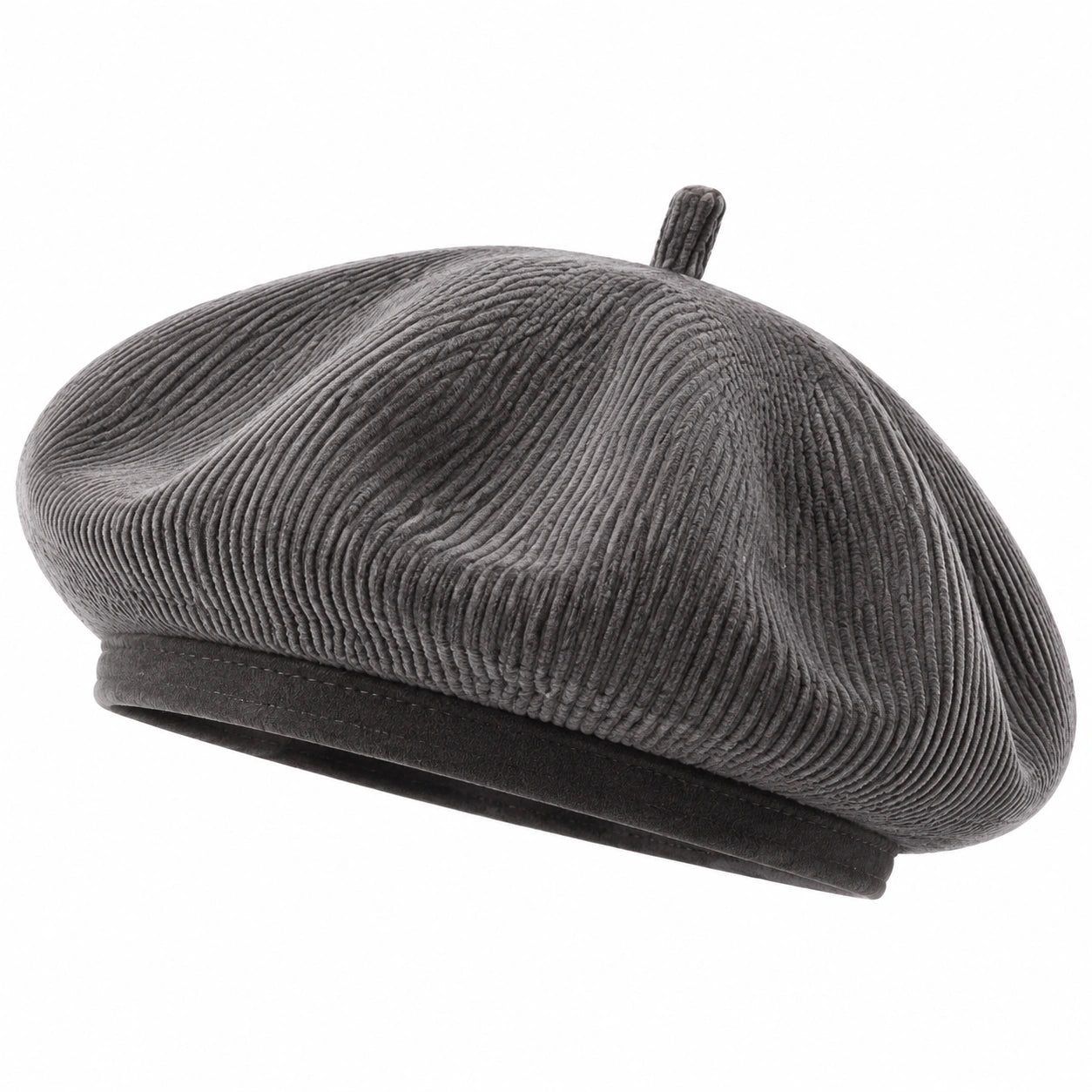 Béret taille unique en tissu côtelé gris - style décontracté
