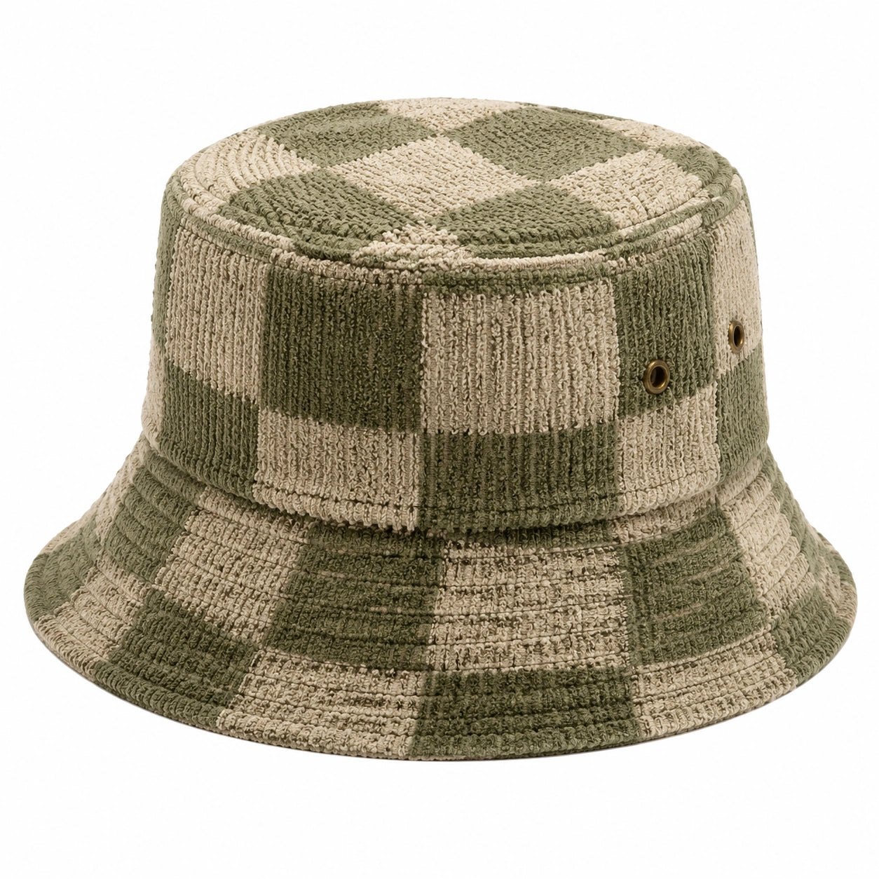 Chapeau bob taille unique en tissu vert et beige à carreaux style décontracté