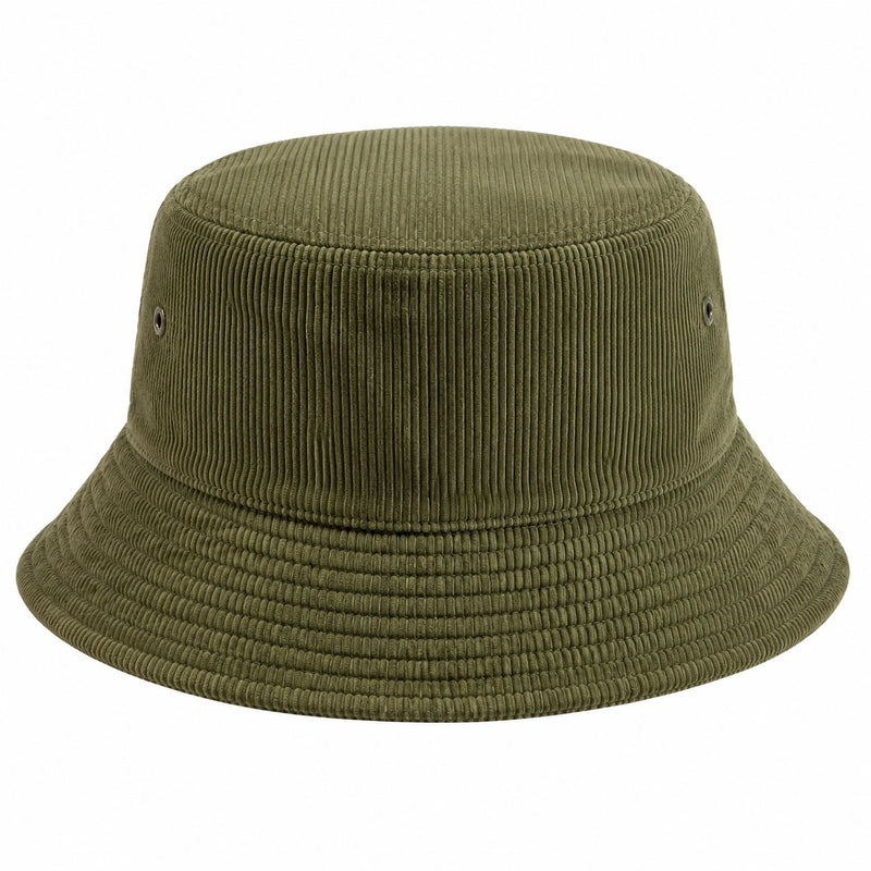 Chapeau bob taille unique en tissu côtelé vert kaki - bord souple