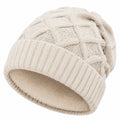 Bonnet en maille écru taille unique doublé style torsadé pour adulte