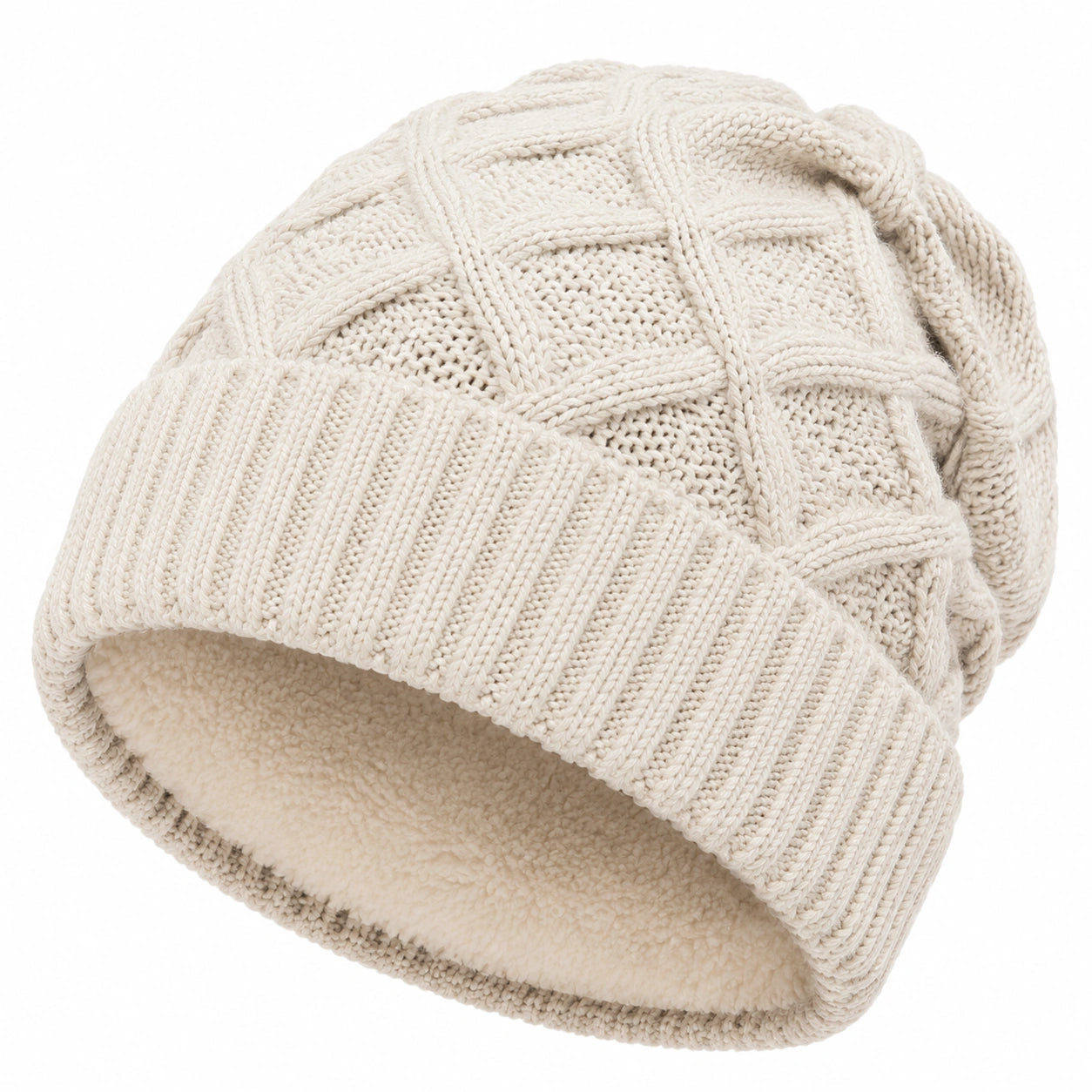 Bonnet en maille écru taille unique doublé style torsadé pour adulte