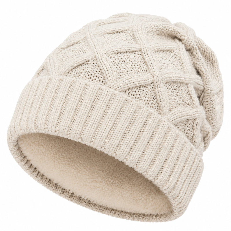 Bonnet en maille écru taille unique doublé style torsadé pour adulte