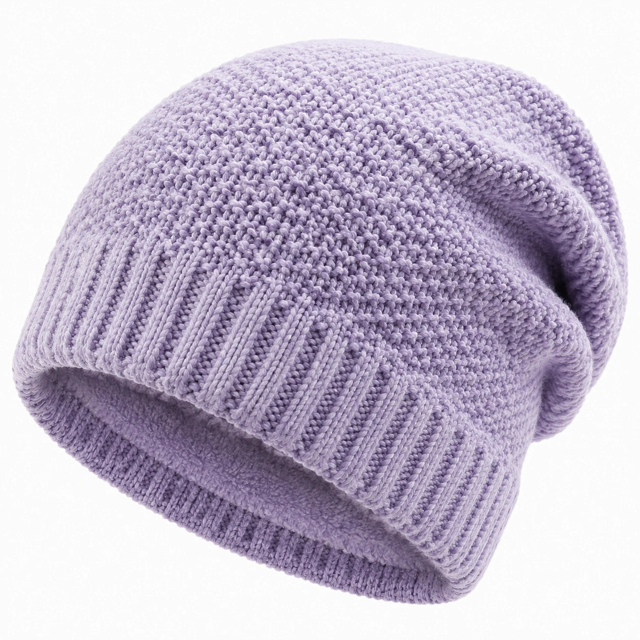 Bonnet en maille taille unique lilas pour adulte style côtelé