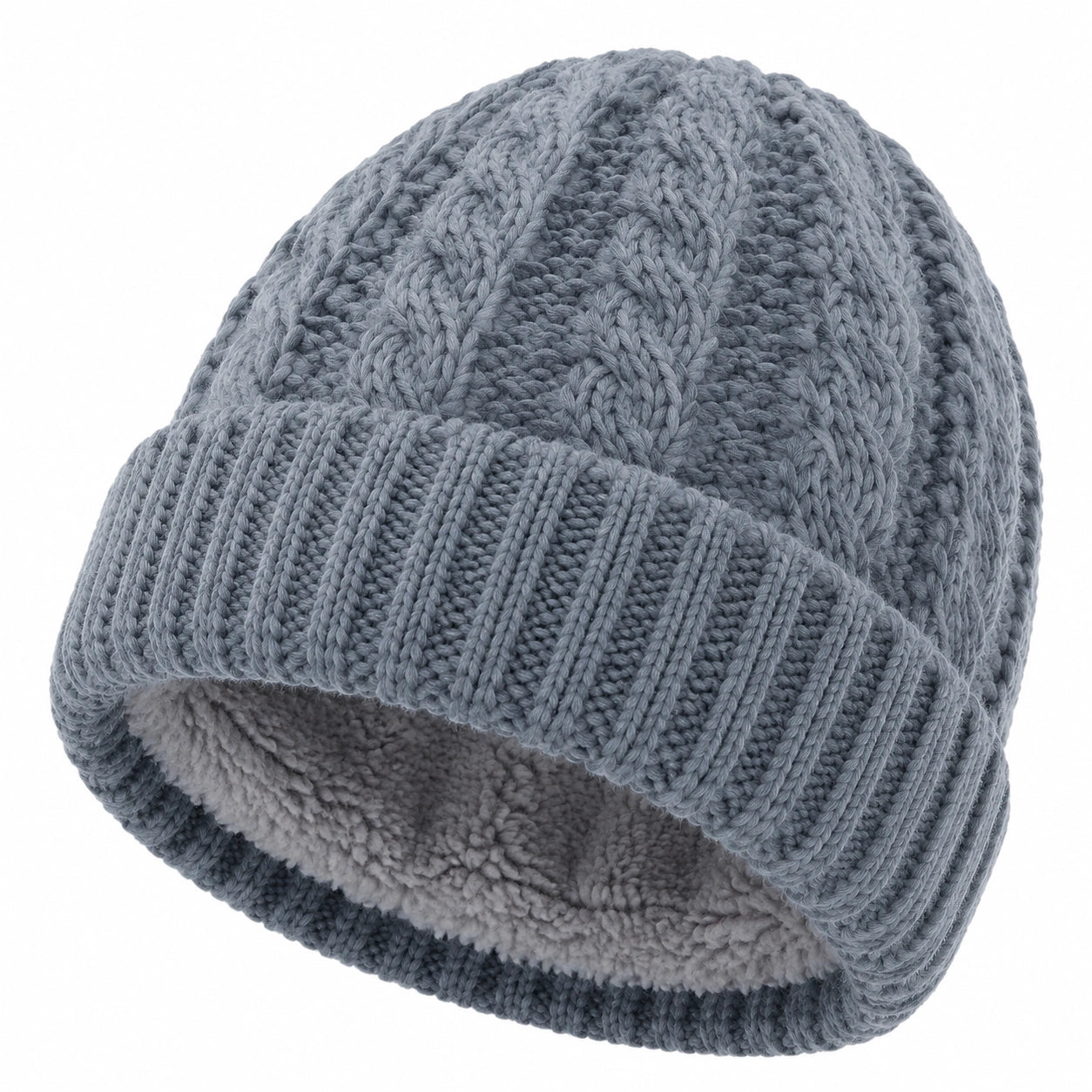 Bonnet en maille gris taille unique doublé polaire style torsadé