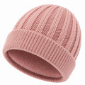 Bonnet en maille taille unique rose avec doublure douce - style côtelé pour l'hiver