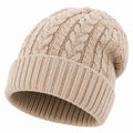 Bonnet taille unique en maille beige à torsades avec revers