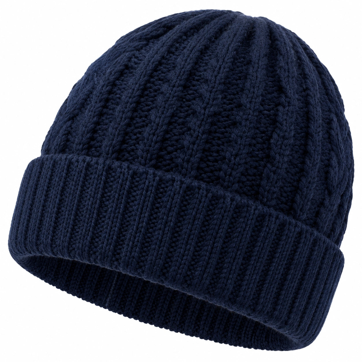 Bonnet taille unique en maille bleu marine à revers pour adulte