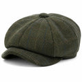 Casquette gavroche taille unique en tissu tweed vert à carreaux style classique