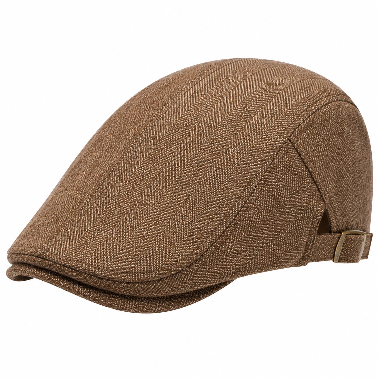 Casquette plate taille unique marron en tissu motif chevrons ajustable style classique