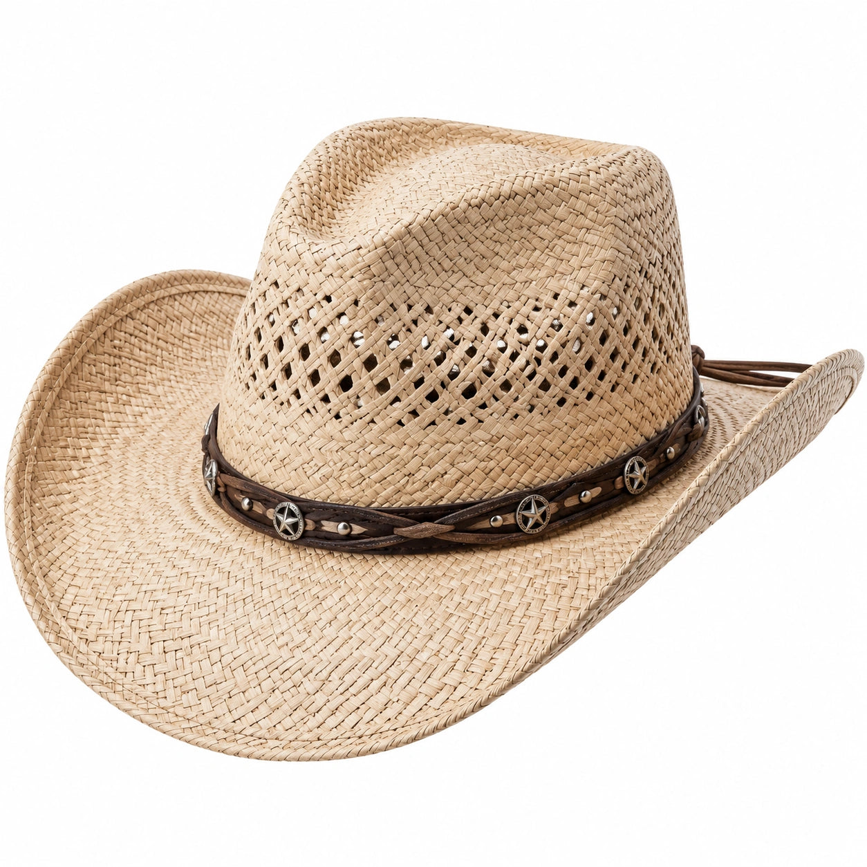Chapeau cowboy taille unique en paille beige avec bandeau brun style western